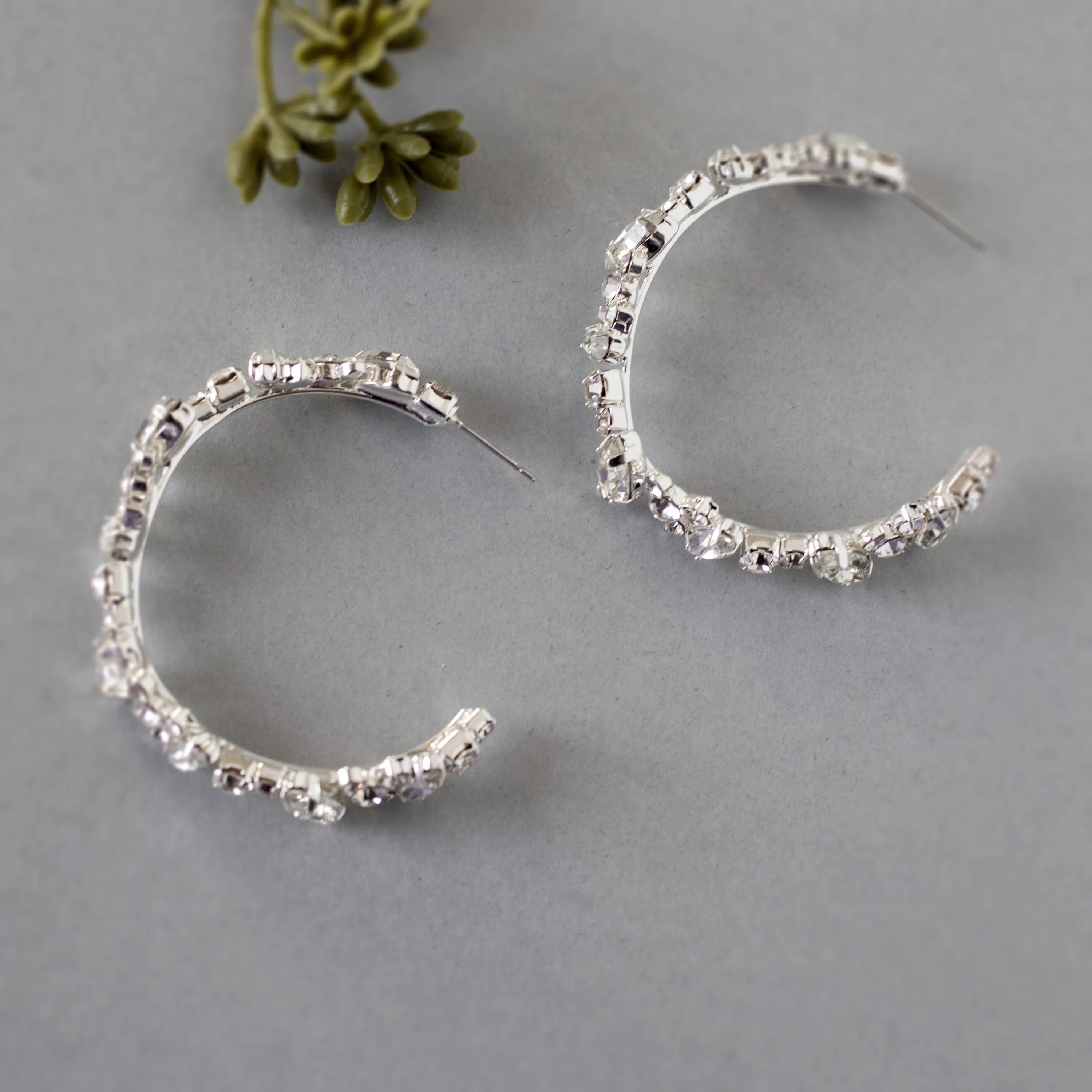 Crystal Pear and Flower Hoop Earrings