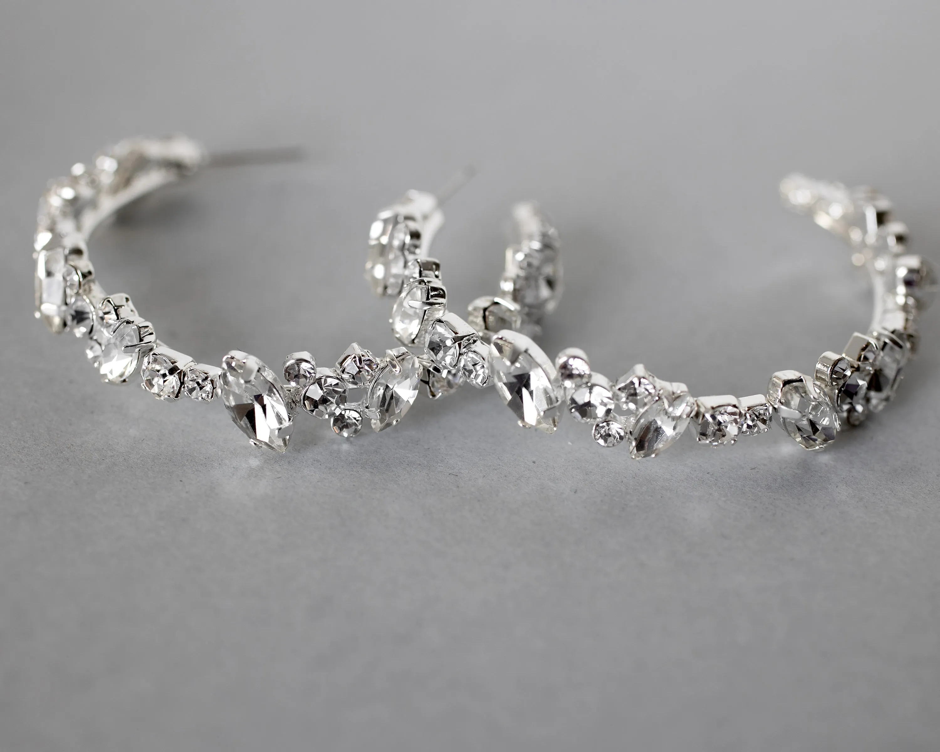 Crystal Pear and Flower Hoop Earrings