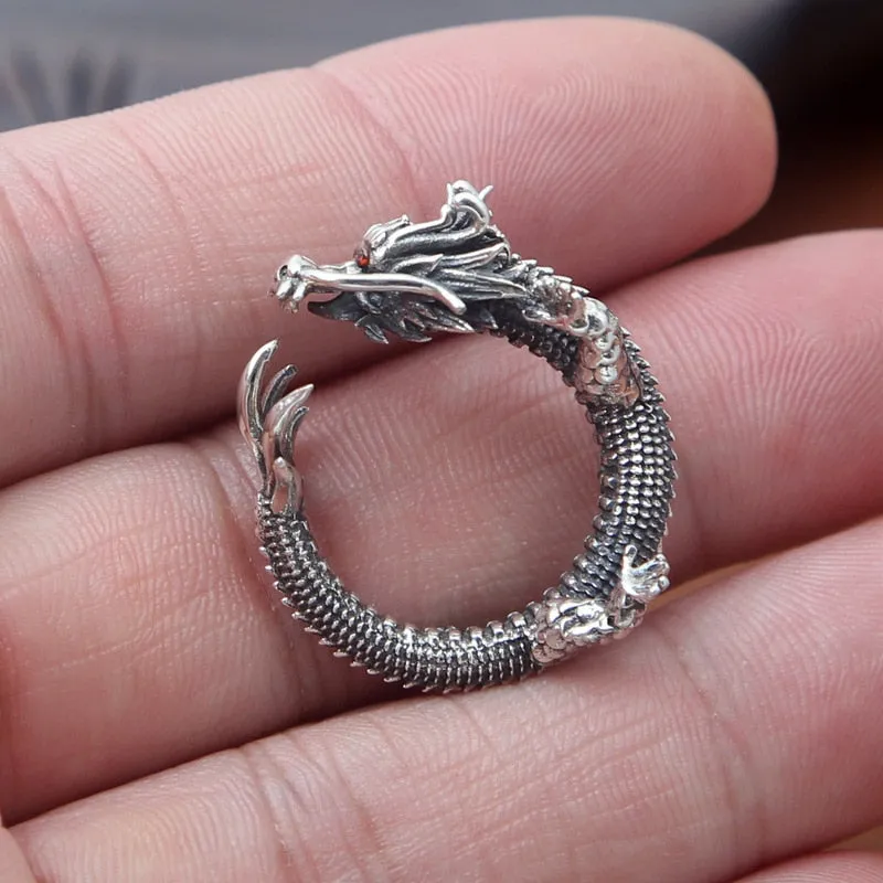 Curving Dragon Design Metal Ring