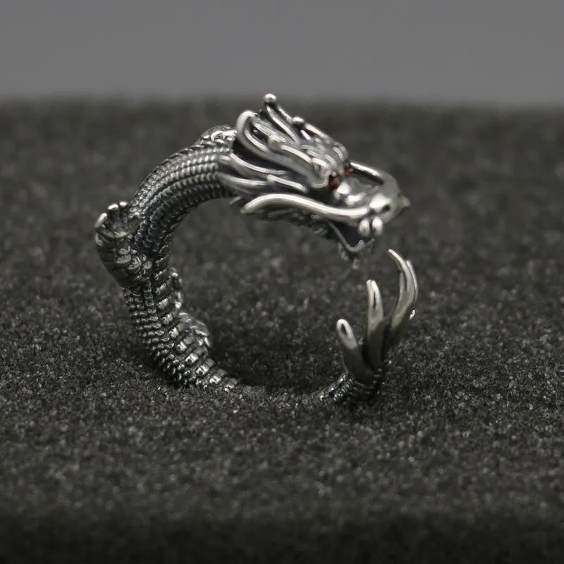 Curving Dragon Design Metal Ring