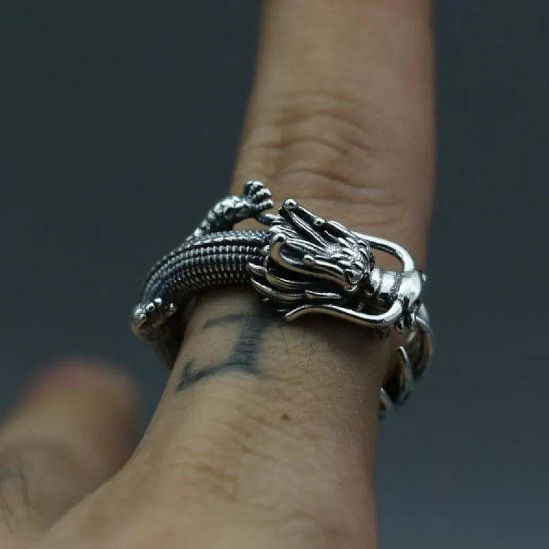 Curving Dragon Design Metal Ring