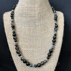 Dark Brown Line Agate Mens Beaded Necklace