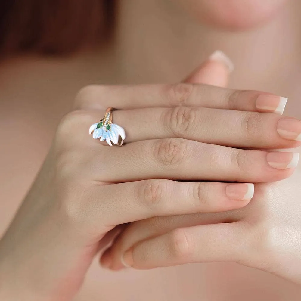 Delicate Enamel Orchid Flower Ring