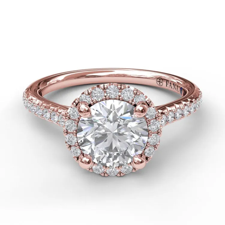 Delicate Round Halo And Pave Band Engagement Ring