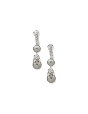 Double Drop Pearl Earrings - Silver / Grey