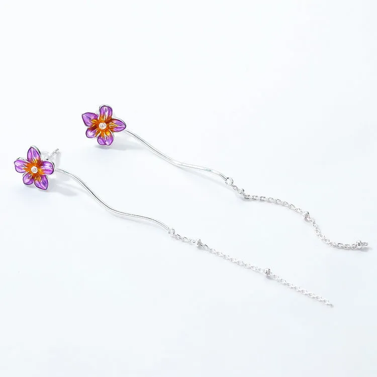 Earrings 2021 New Japanese and Korean Super Fairy Violet 925 Silver Plated Earrings Gradient Color Enamel Flowers