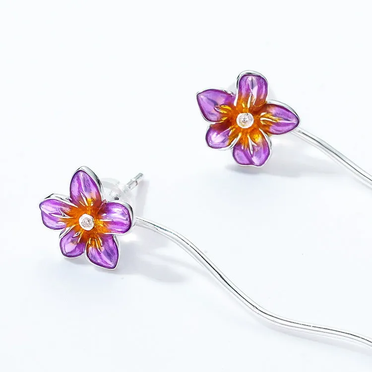 Earrings 2021 New Japanese and Korean Super Fairy Violet 925 Silver Plated Earrings Gradient Color Enamel Flowers