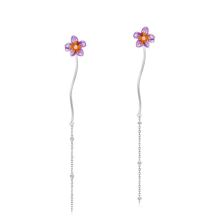 Earrings 2021 New Japanese and Korean Super Fairy Violet 925 Silver Plated Earrings Gradient Color Enamel Flowers