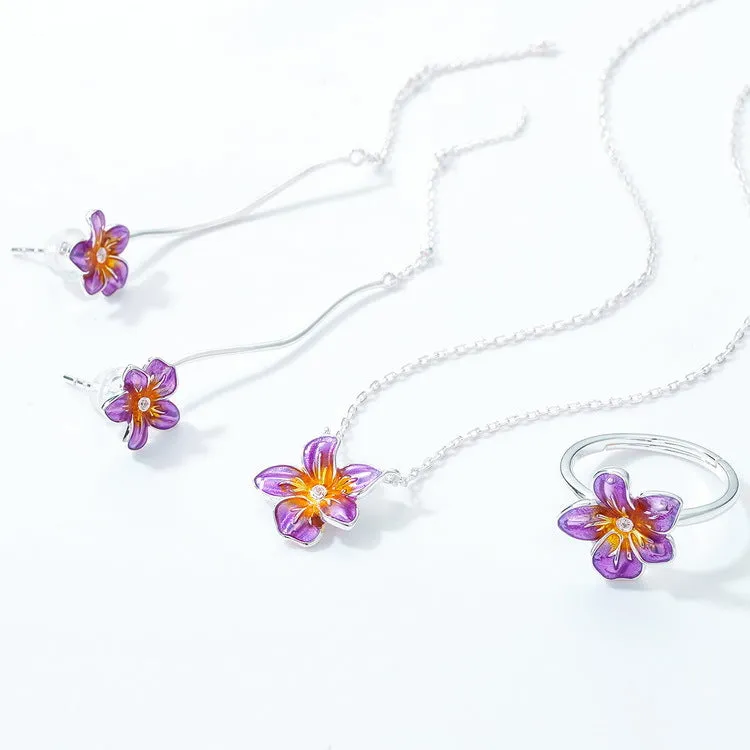 Earrings 2021 New Japanese and Korean Super Fairy Violet 925 Silver Plated Earrings Gradient Color Enamel Flowers