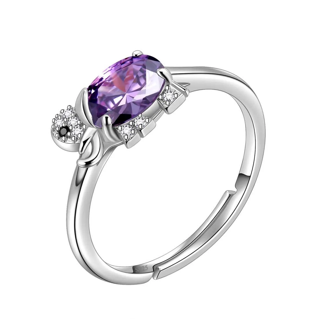 Elephant Birthstone February Amethyst Ring Pendant Women Girls Jewelry Birthday Gift