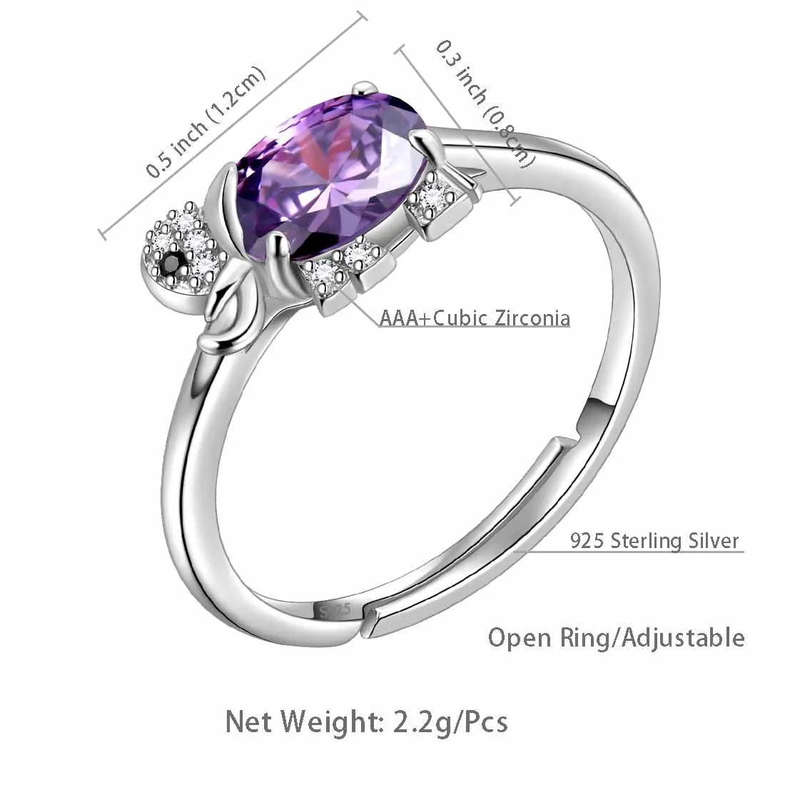 Elephant Birthstone February Amethyst Ring Pendant Women Girls Jewelry Birthday Gift