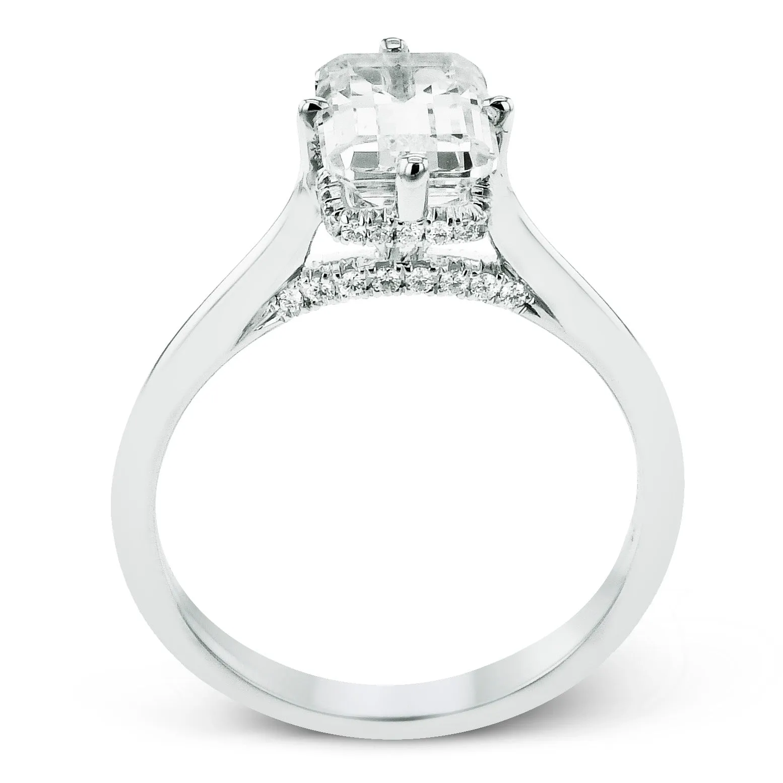 Emerald-Cut Hidden Halo Engagement Ring In 18k Gold With Diamonds