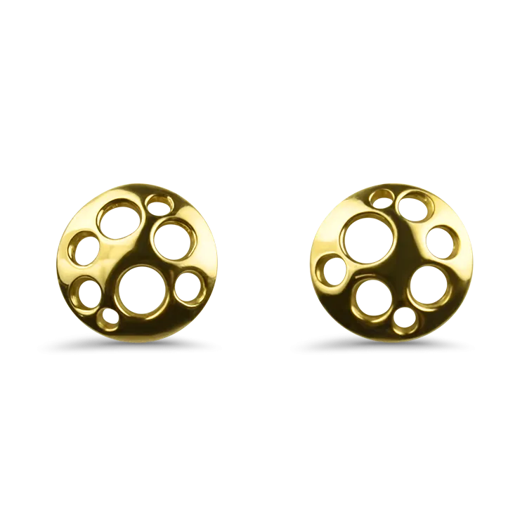 Estate Etienne Perret 18k Yellow Gold Pieced Disc Stud Earrings