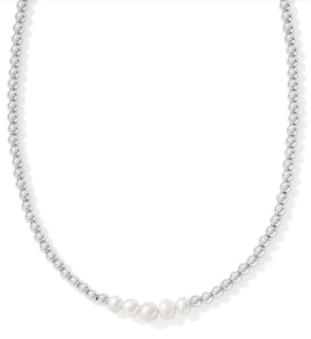 Eve Silver White Pearl Beaded Strand Necklace by Kendra Scott