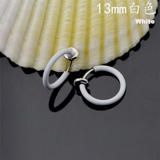 Fashion 2 Pcs Clip on Body Jewelry Nose Lip Ear Fake Piercing Rings Stud Punk Goth False Hoop Earrings Septum Gift