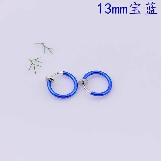 Fashion 2 Pcs Clip on Body Jewelry Nose Lip Ear Fake Piercing Rings Stud Punk Goth False Hoop Earrings Septum Gift