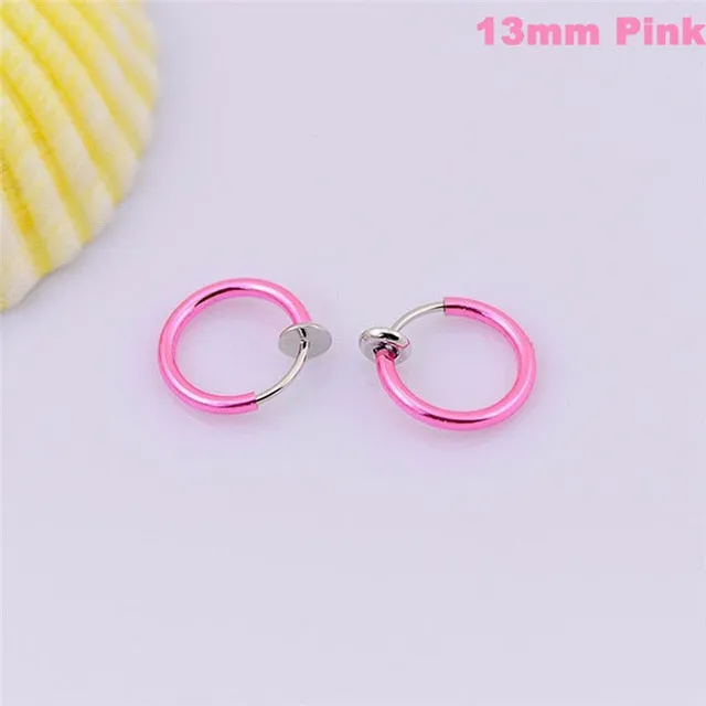 Fashion 2 Pcs Clip on Body Jewelry Nose Lip Ear Fake Piercing Rings Stud Punk Goth False Hoop Earrings Septum Gift