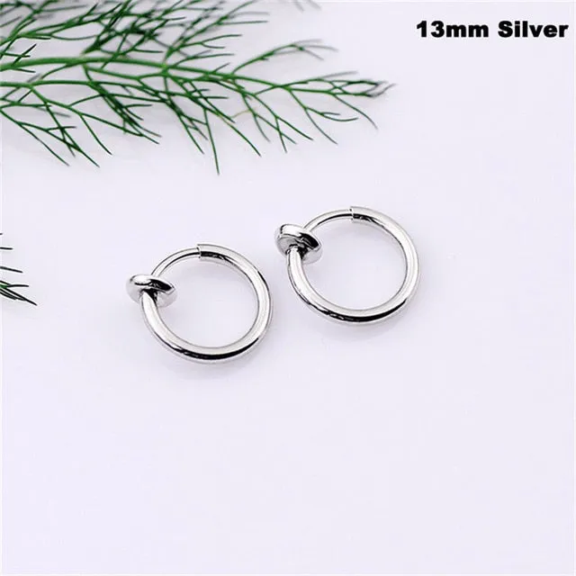 Fashion 2 Pcs Clip on Body Jewelry Nose Lip Ear Fake Piercing Rings Stud Punk Goth False Hoop Earrings Septum Gift