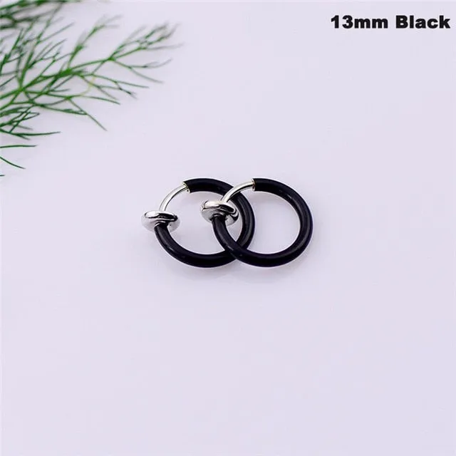 Fashion 2 Pcs Clip on Body Jewelry Nose Lip Ear Fake Piercing Rings Stud Punk Goth False Hoop Earrings Septum Gift