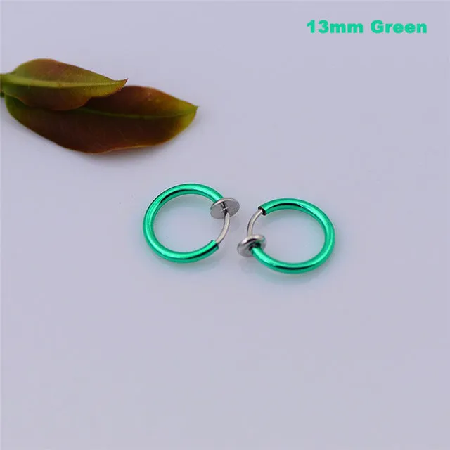 Fashion 2 Pcs Clip on Body Jewelry Nose Lip Ear Fake Piercing Rings Stud Punk Goth False Hoop Earrings Septum Gift