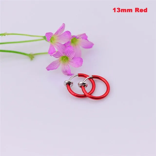 Fashion 2 Pcs Clip on Body Jewelry Nose Lip Ear Fake Piercing Rings Stud Punk Goth False Hoop Earrings Septum Gift