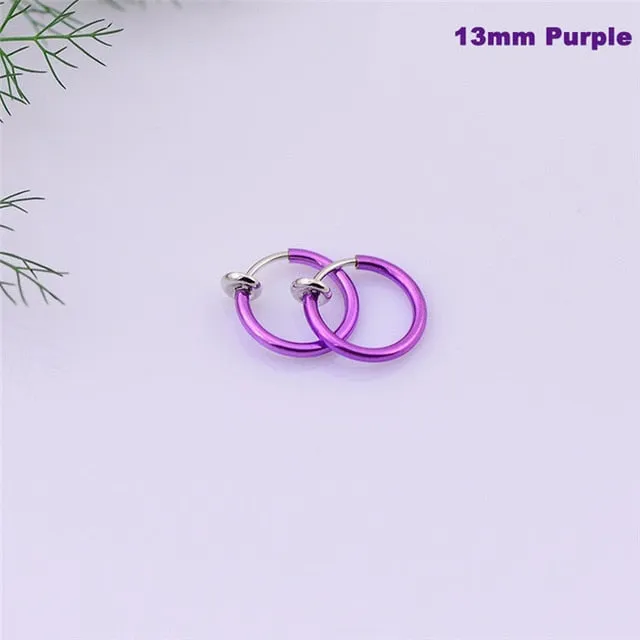 Fashion 2 Pcs Clip on Body Jewelry Nose Lip Ear Fake Piercing Rings Stud Punk Goth False Hoop Earrings Septum Gift