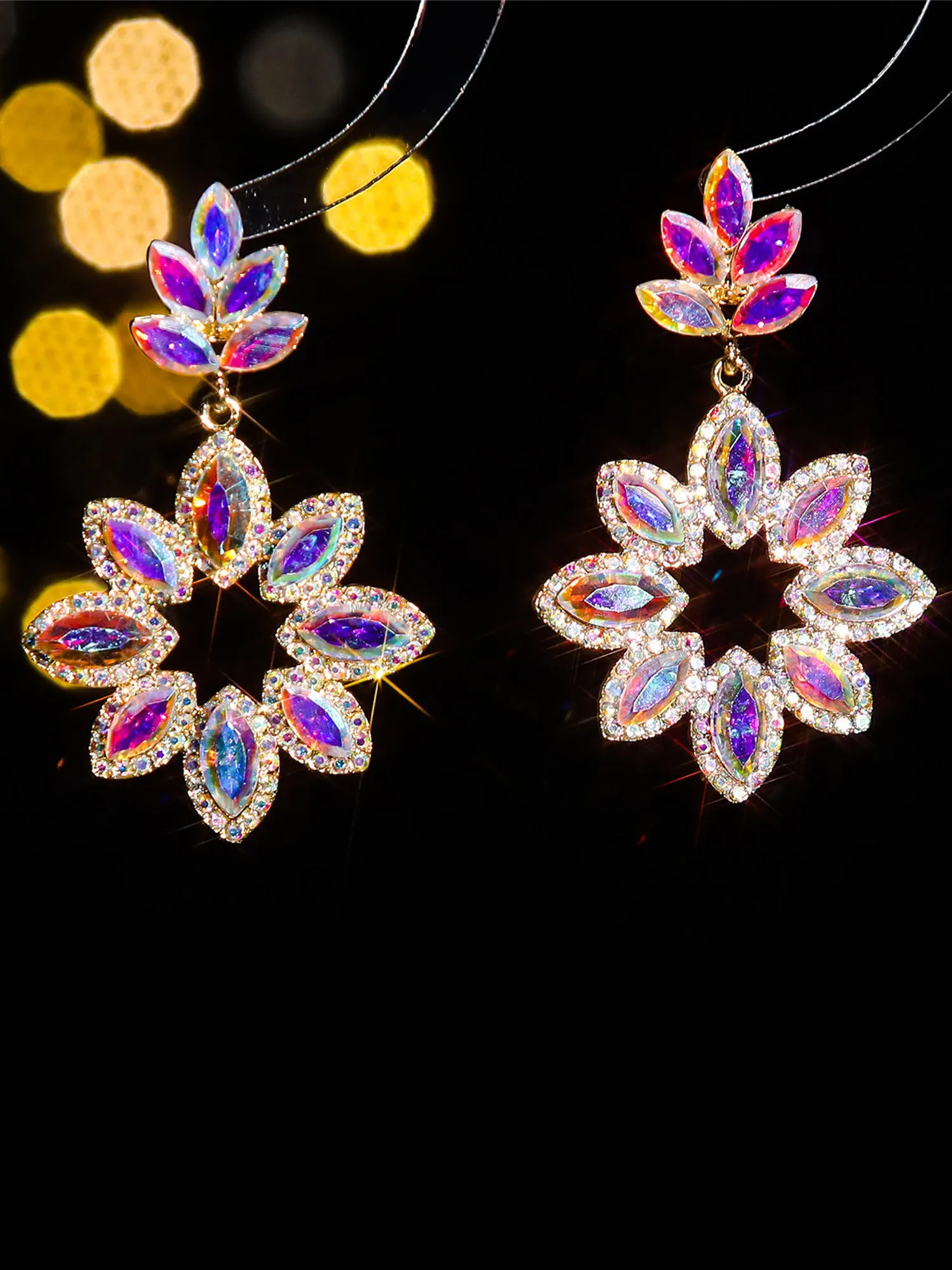 Fashionable Floral Colorful Glass Rhinestone Earrings