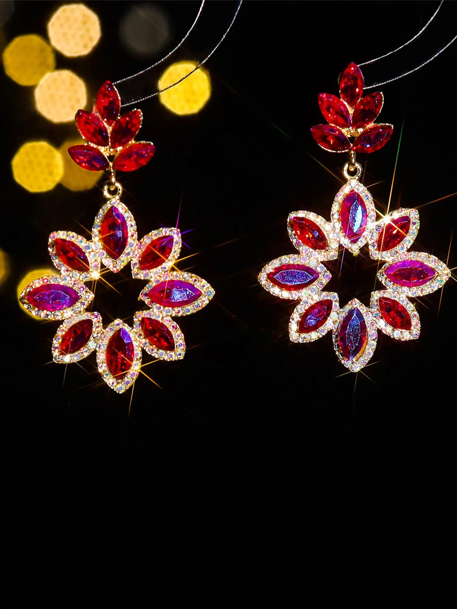 Fashionable Floral Colorful Glass Rhinestone Earrings