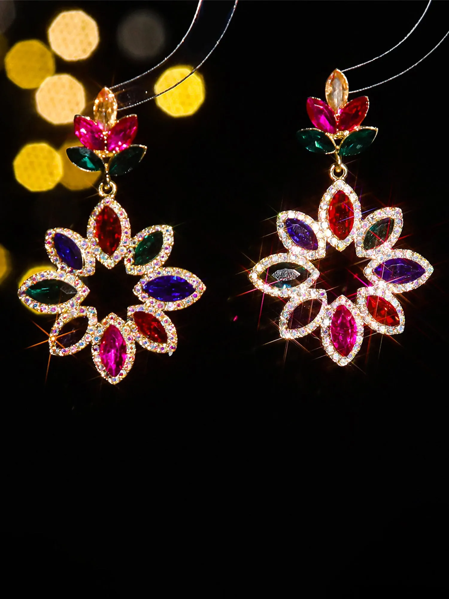 Fashionable Floral Colorful Glass Rhinestone Earrings