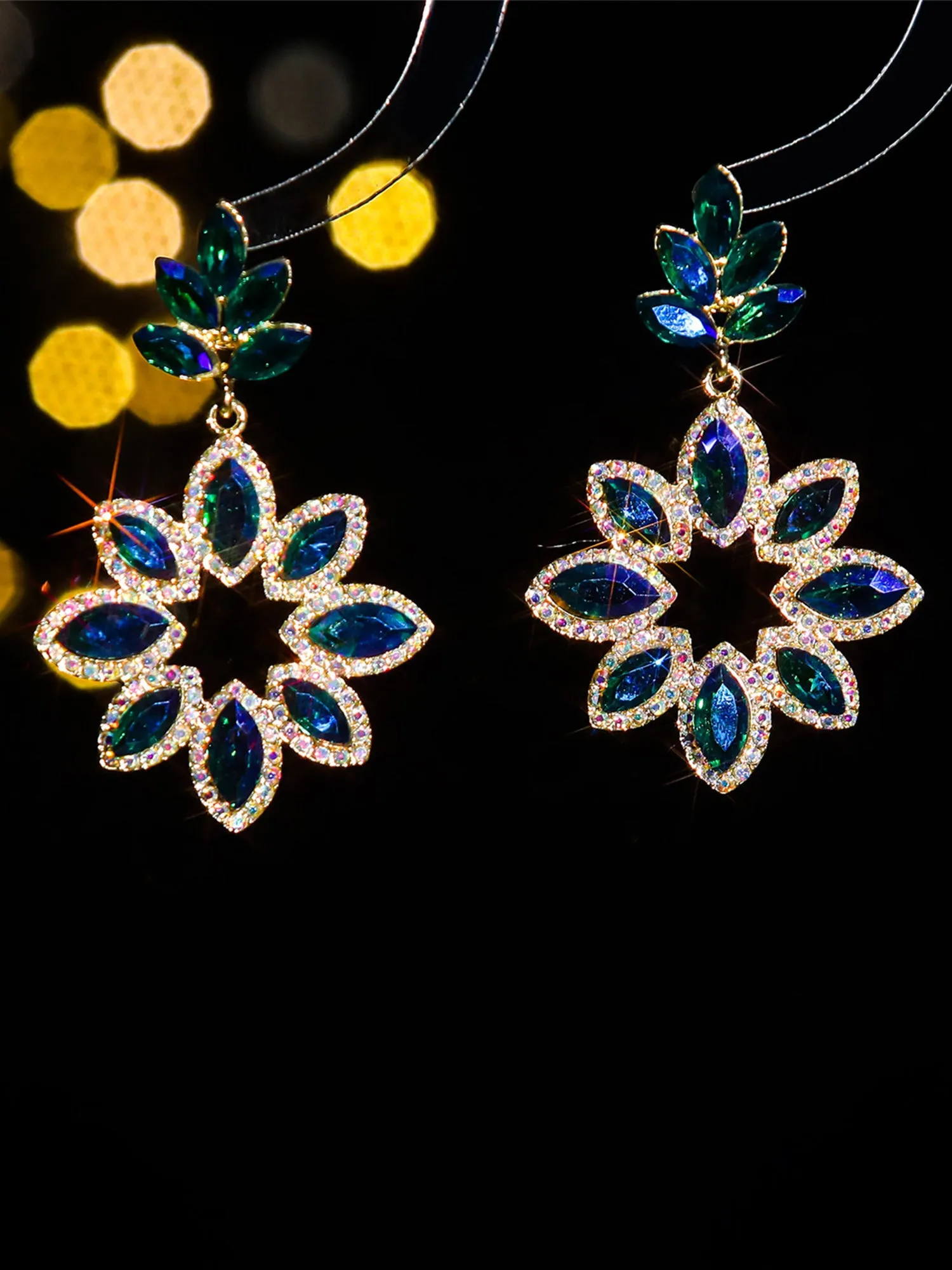 Fashionable Floral Colorful Glass Rhinestone Earrings