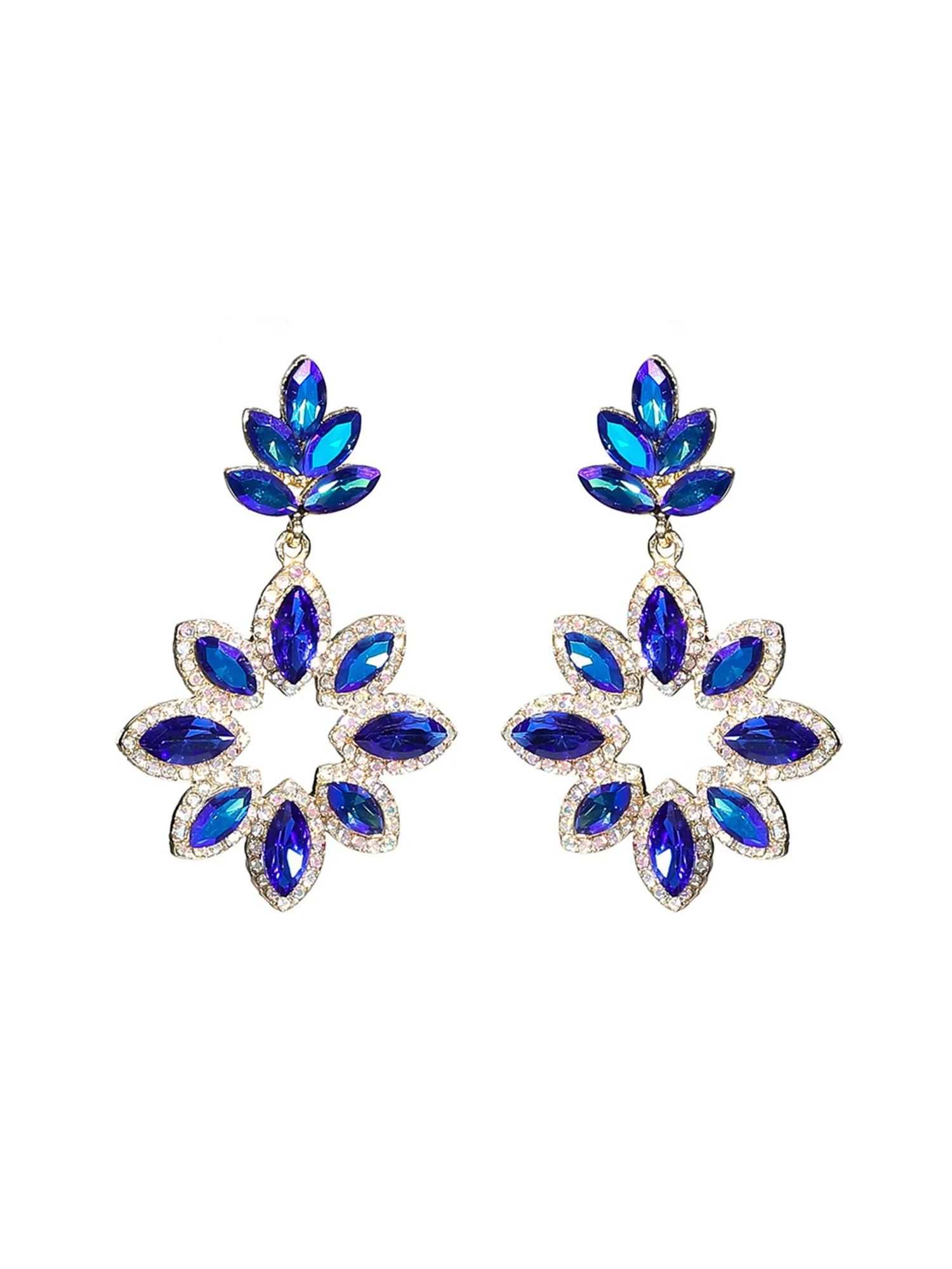 Fashionable Floral Colorful Glass Rhinestone Earrings