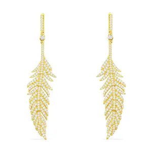 Feather Drop Earrings - Yellow Silver