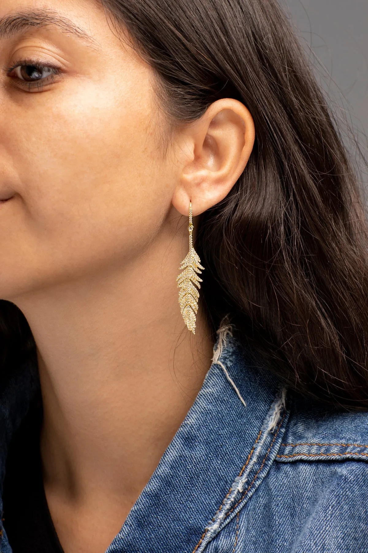 Feather Drop Earrings - Yellow Silver