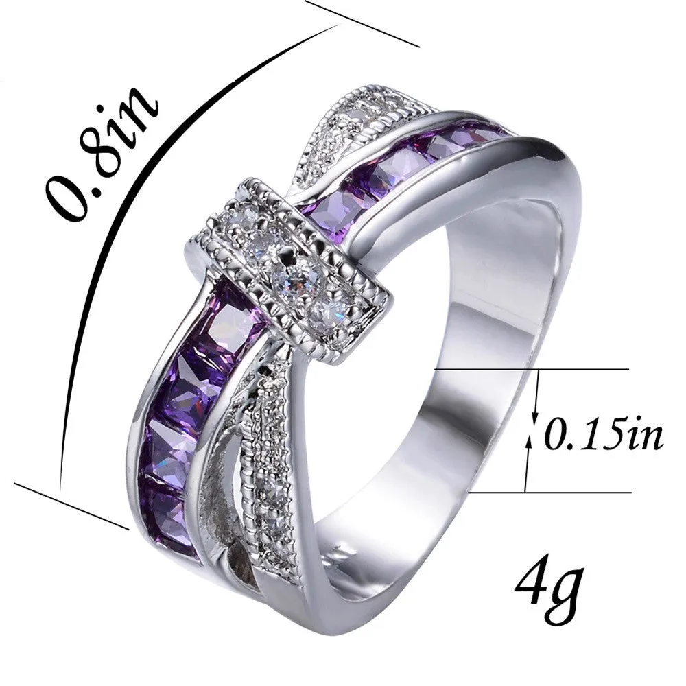 Female Purple Cross Ring Fashion White & Black Gold Filled Jewelry Vintage Wedding Rings For Women Birthday Stone Gifts