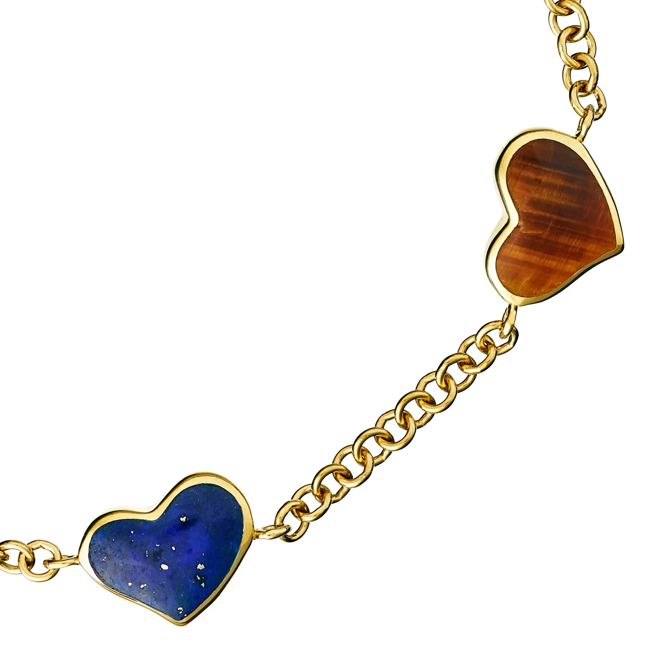 Five Station Gemstone Heart Sterling Silver Bracelet with 18K Gold Vermeil