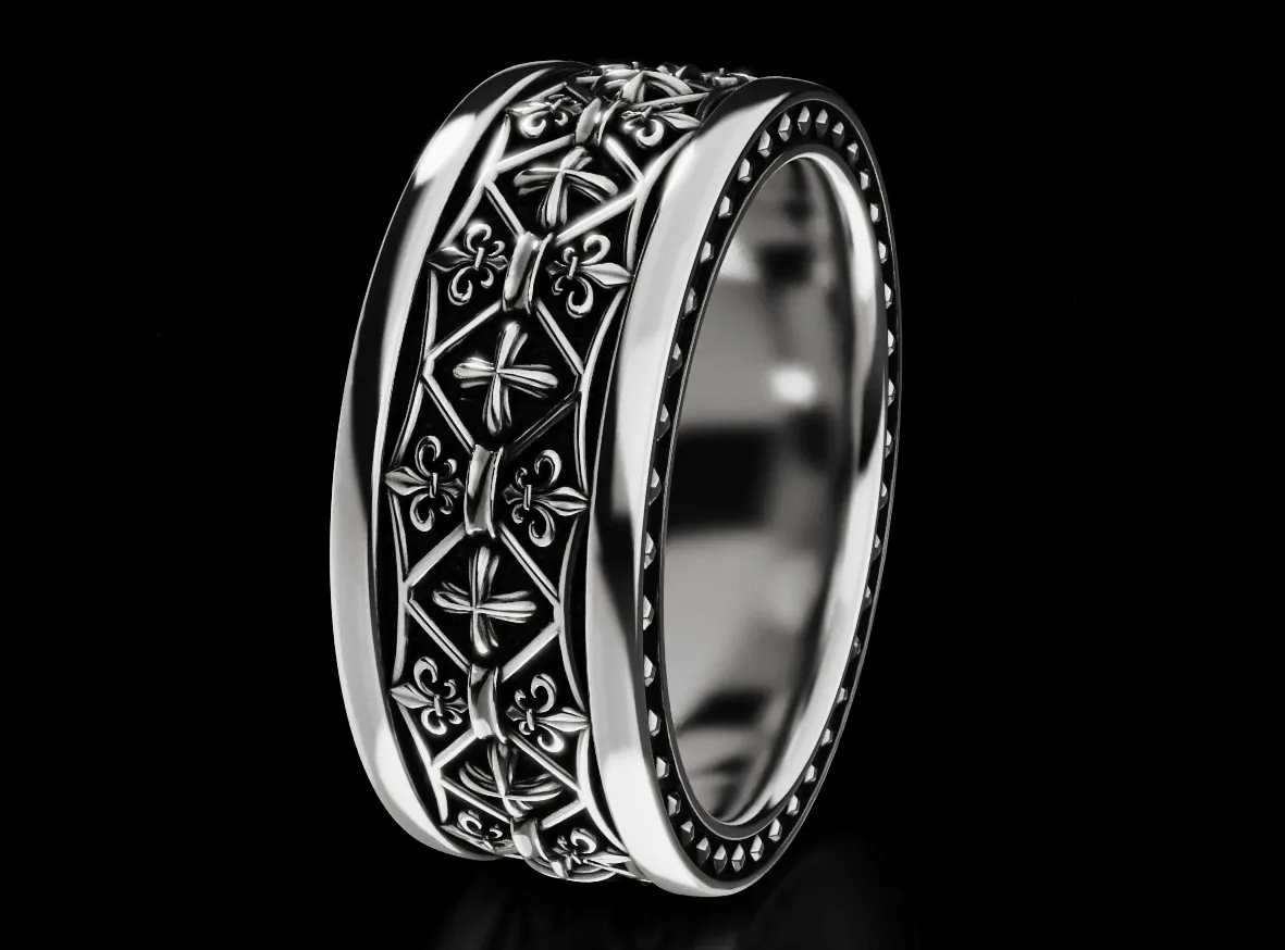 Fleur De Lis Cross Band Ring