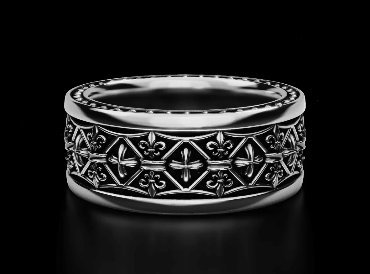 Fleur De Lis Cross Band Ring