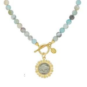 Framed Buffalo Coin on Amazonite Necklace