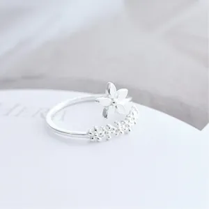 Fresh Flower Silver Color Temperament Personality Literary Fashion Gift Korea Female Resizable Opening Rings SRI172