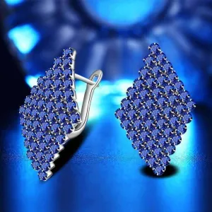 Geometric CZ Encrusted Earrings in White Crystal or Blue Crystal