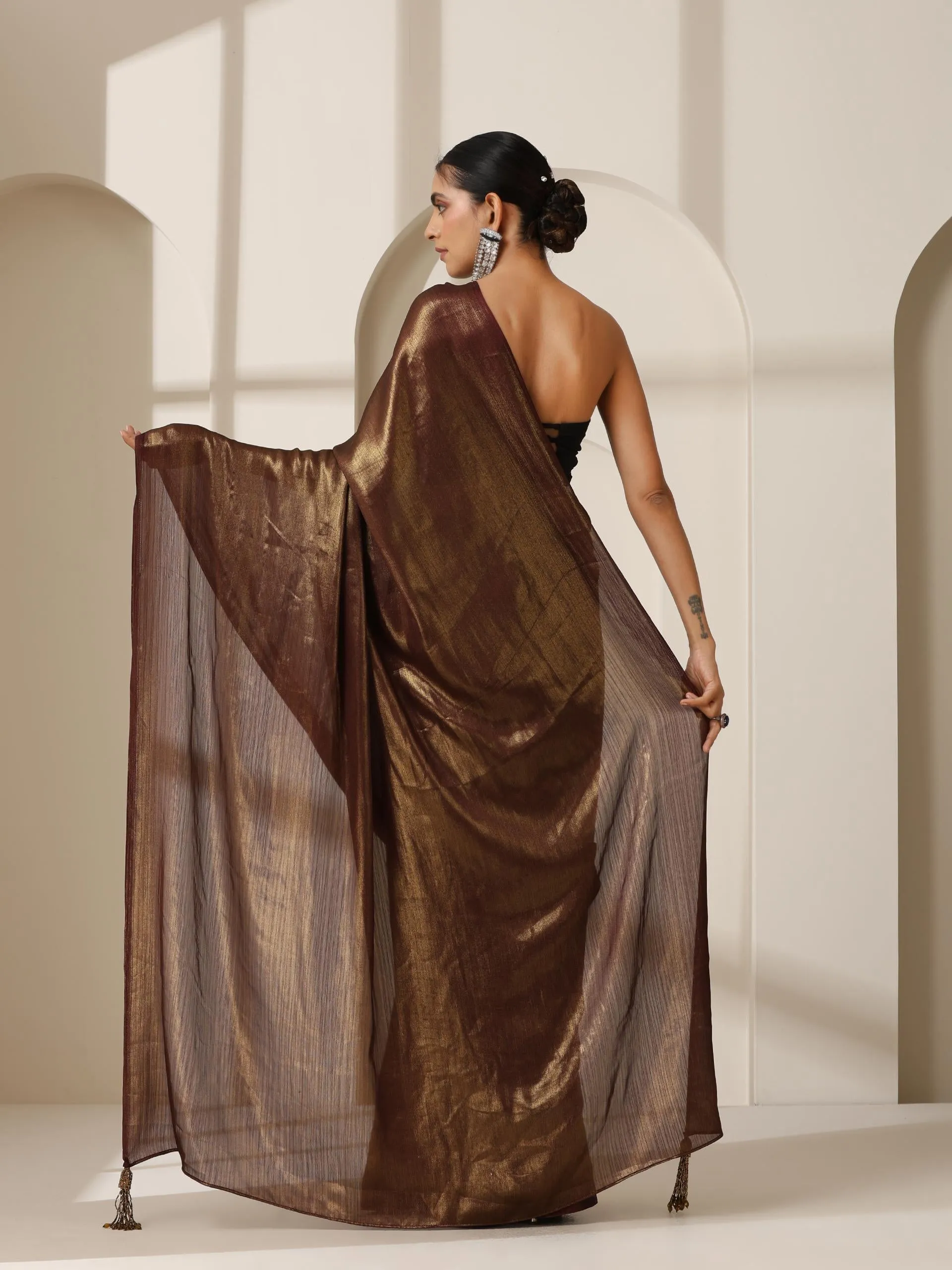 Gold Chocolate Chiffon Saree