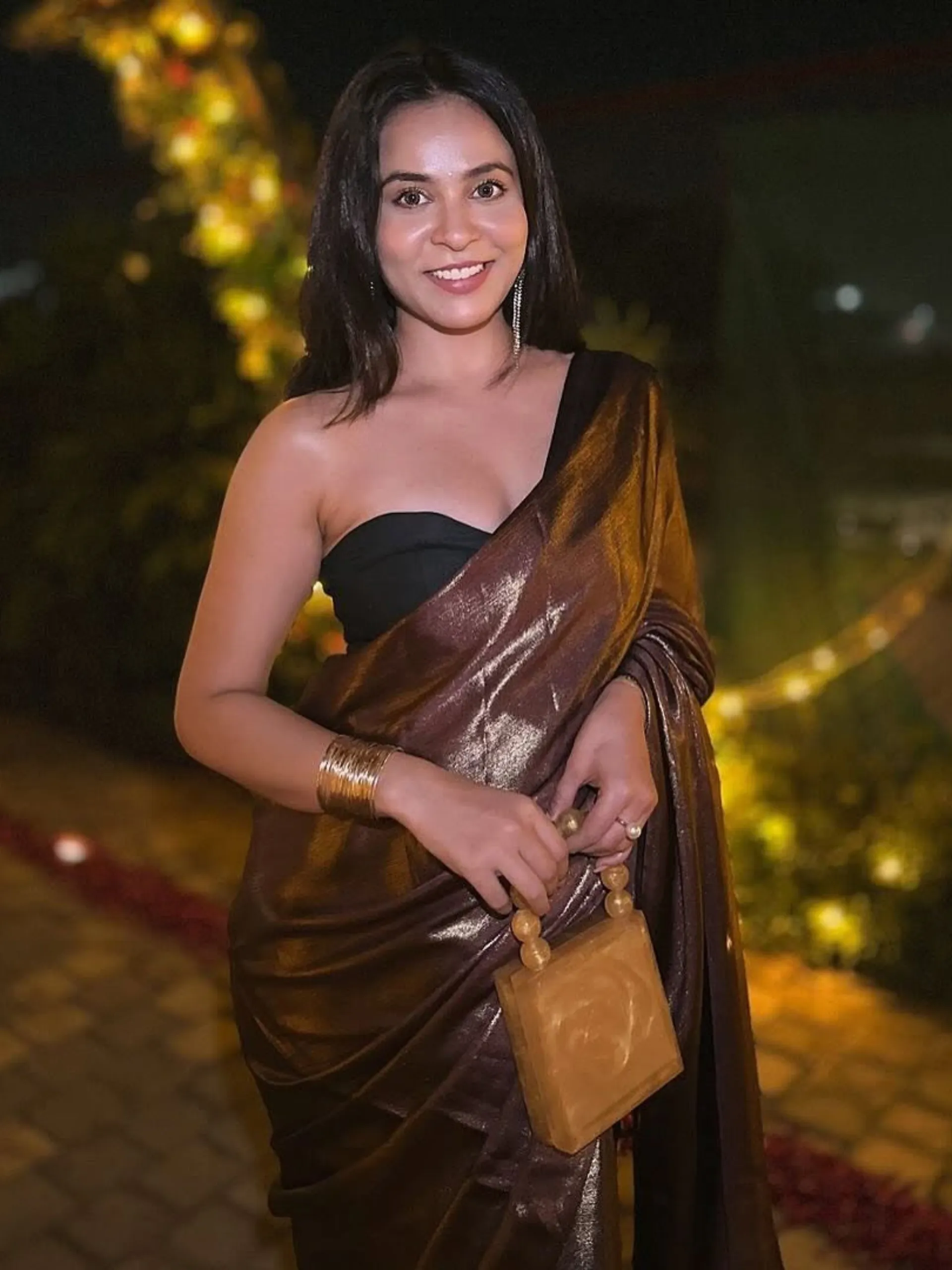 Gold Chocolate Chiffon Saree