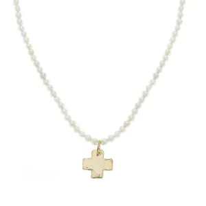 Gold Cross on Pearl Strand