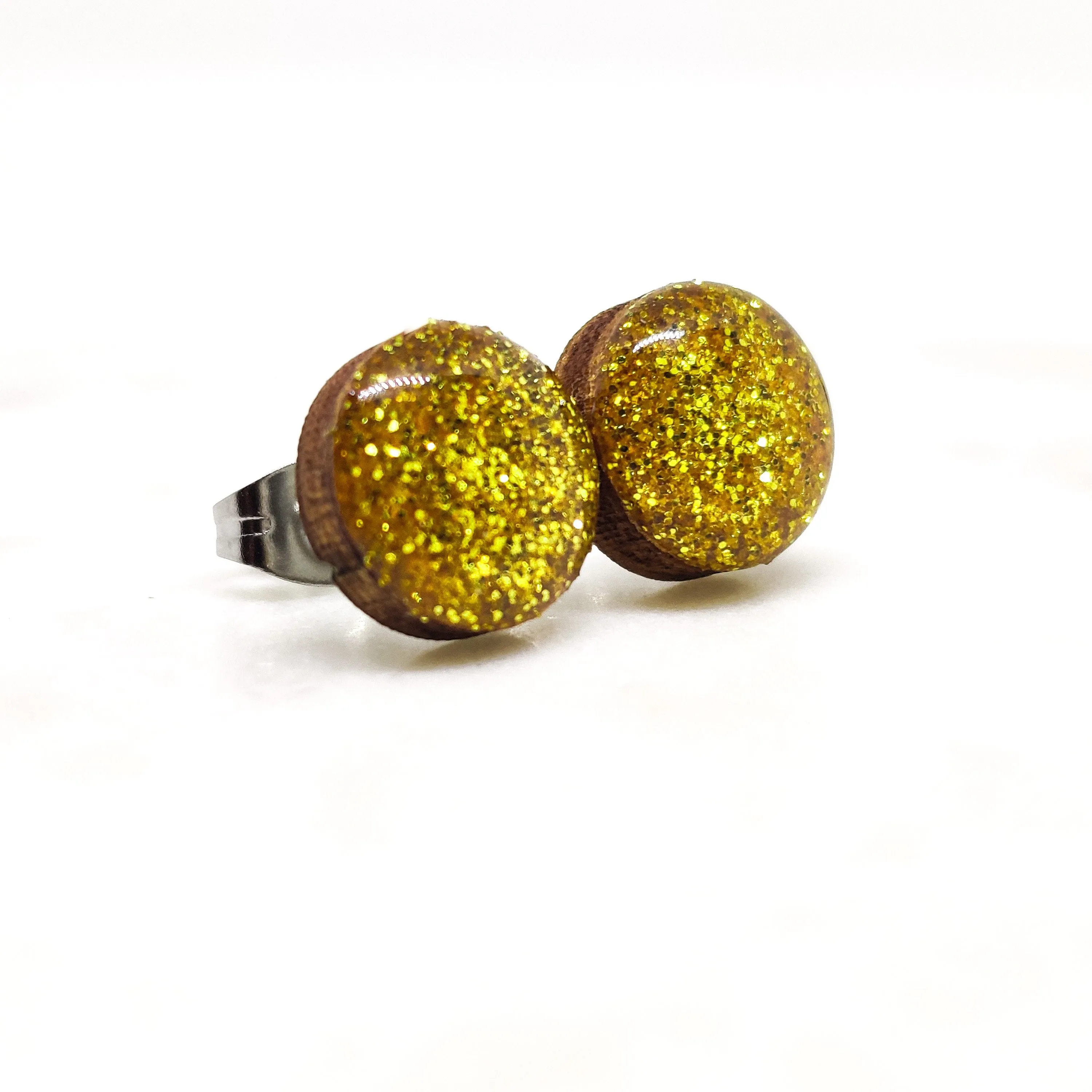 Gold Sparkle Stud Earrings by Candi Cove Designs