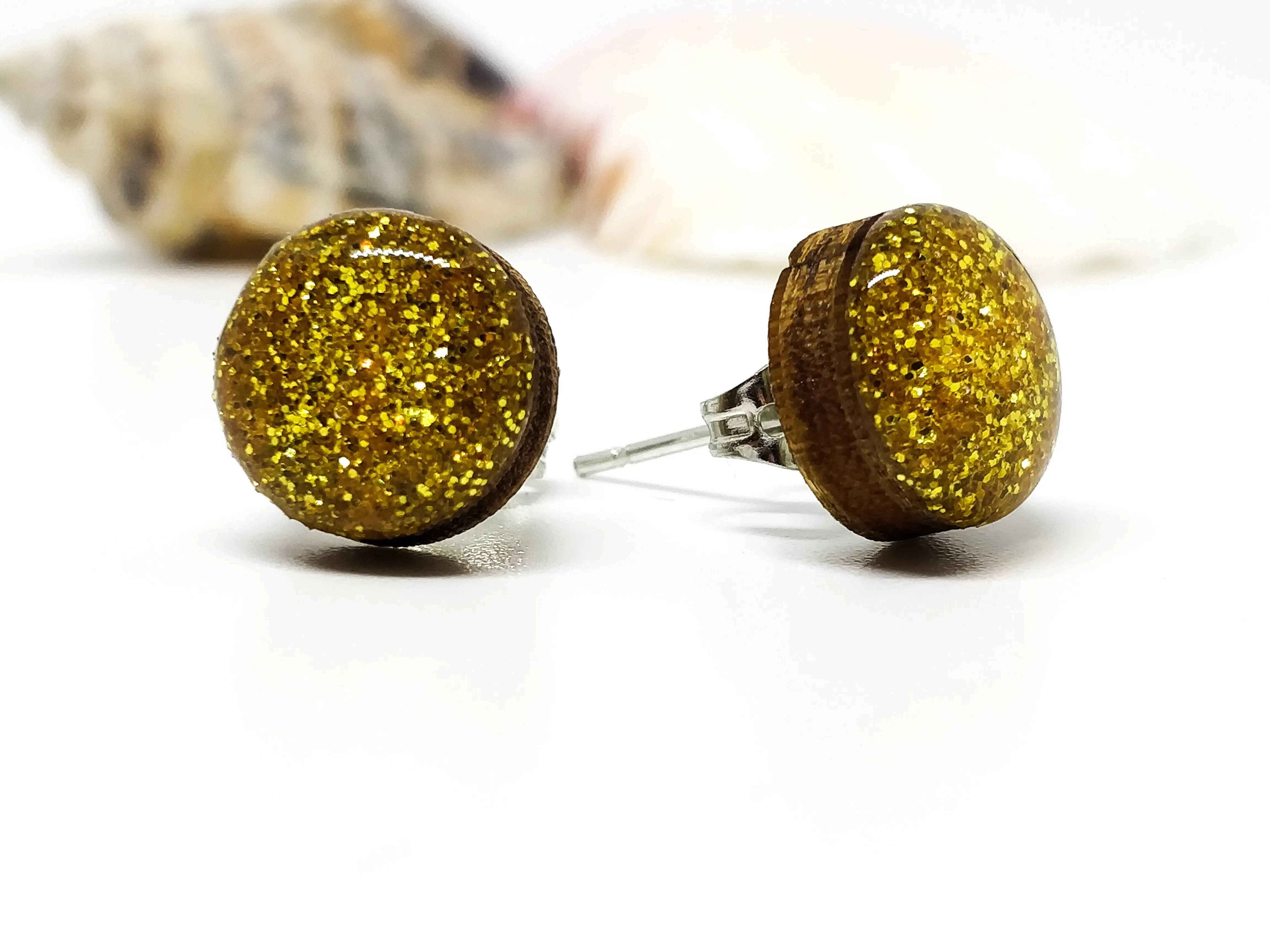 Gold Sparkle Stud Earrings by Candi Cove Designs