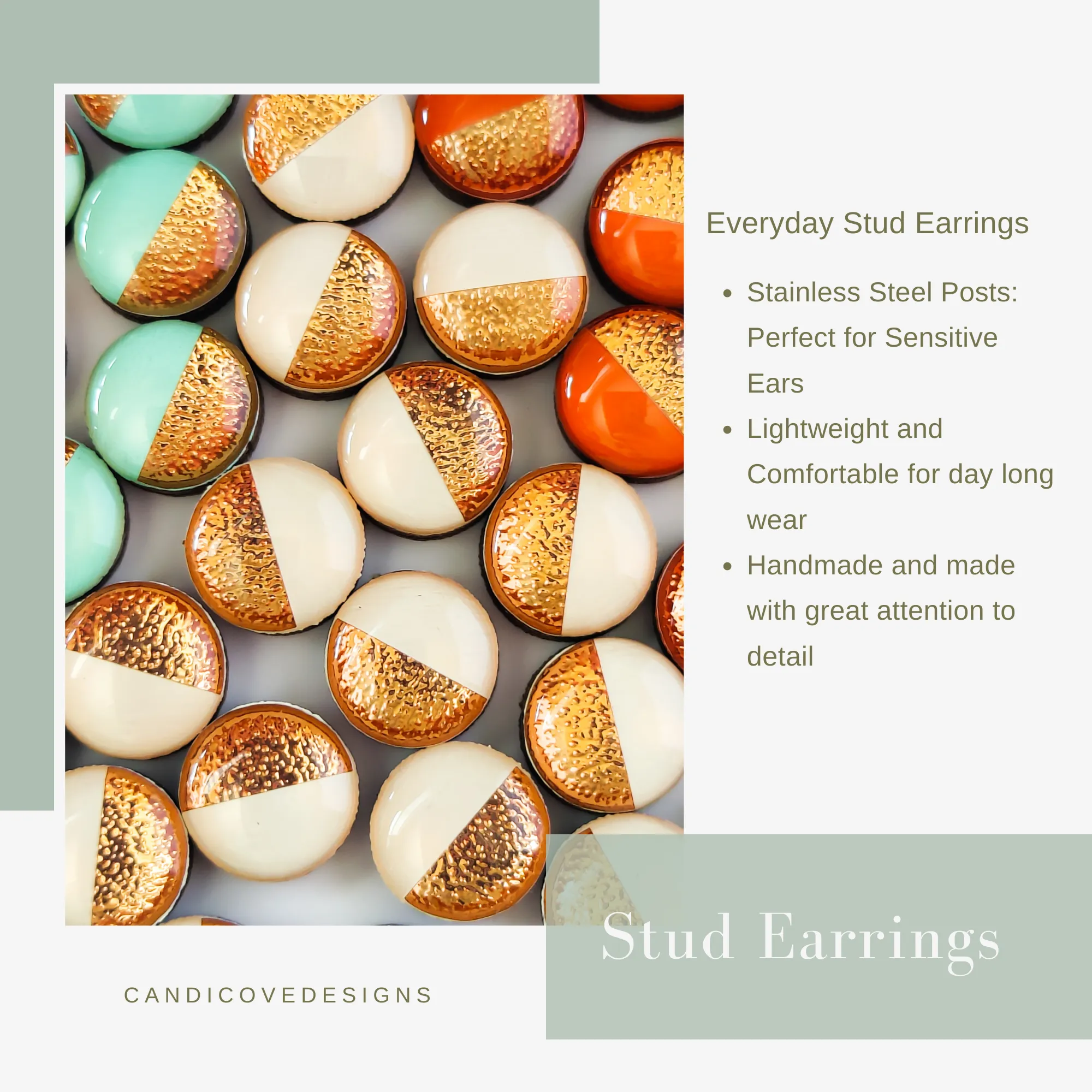 Gold Sparkle Stud Earrings by Candi Cove Designs