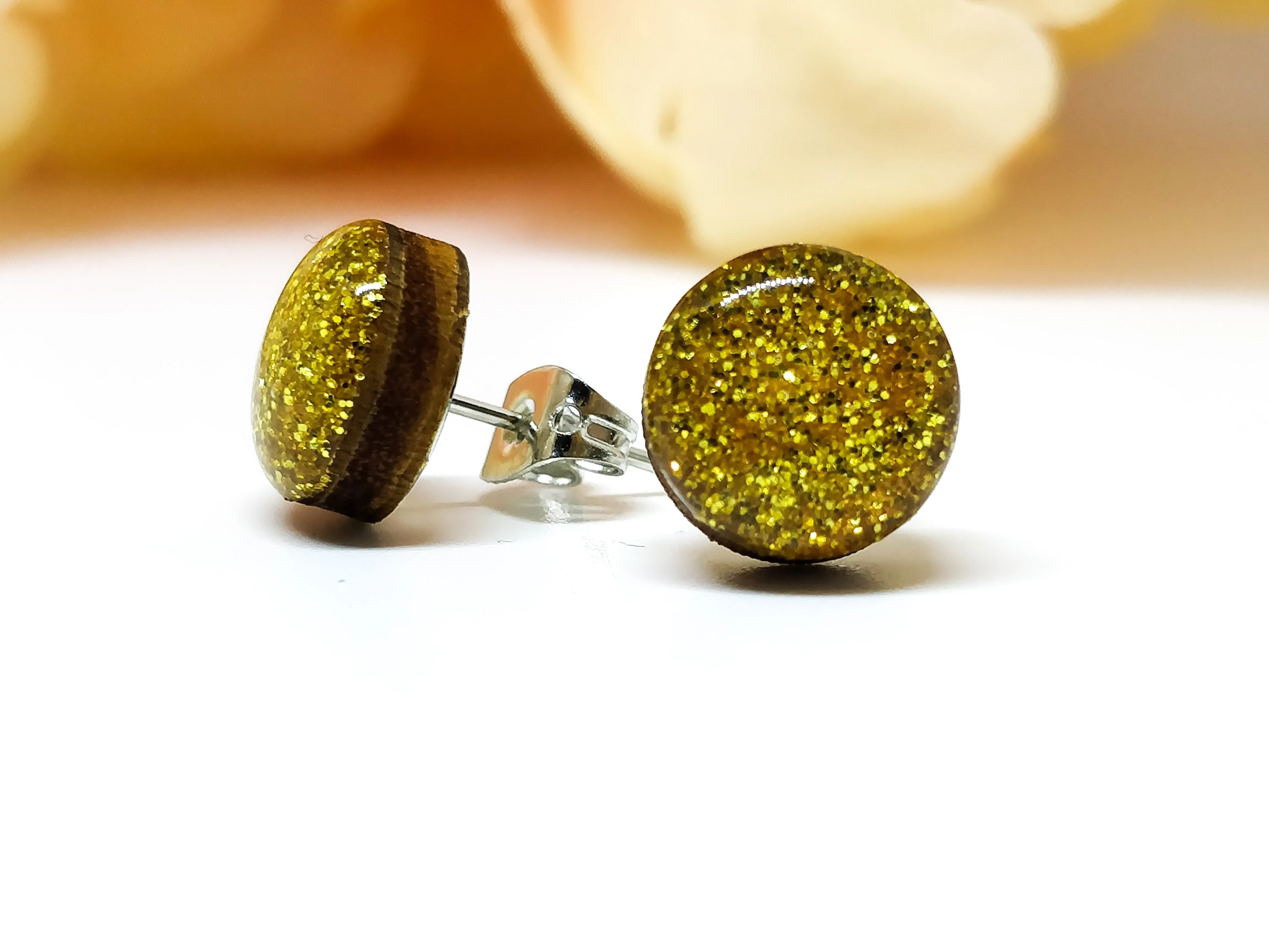 Gold Sparkle Stud Earrings by Candi Cove Designs