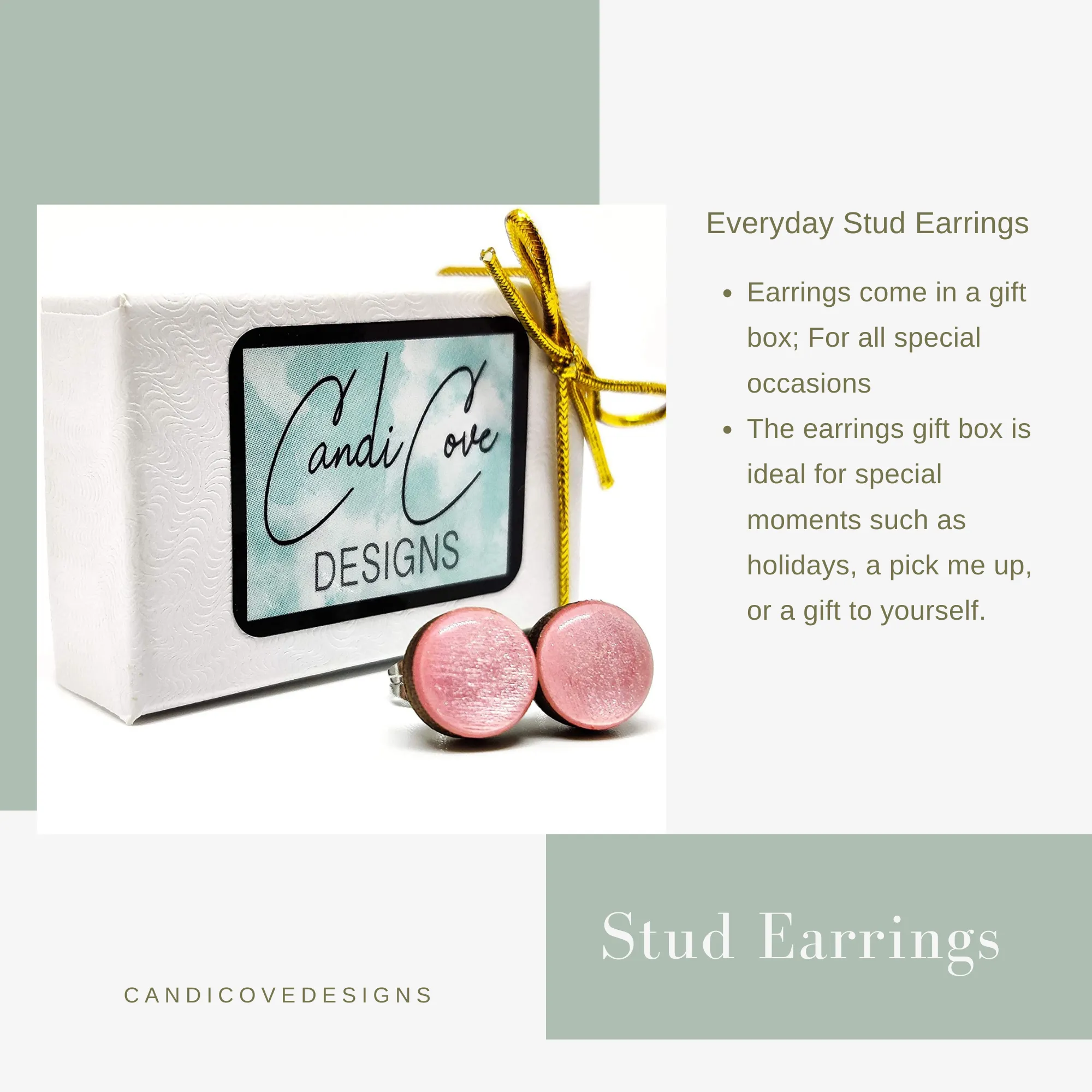 Gold Sparkle Stud Earrings by Candi Cove Designs