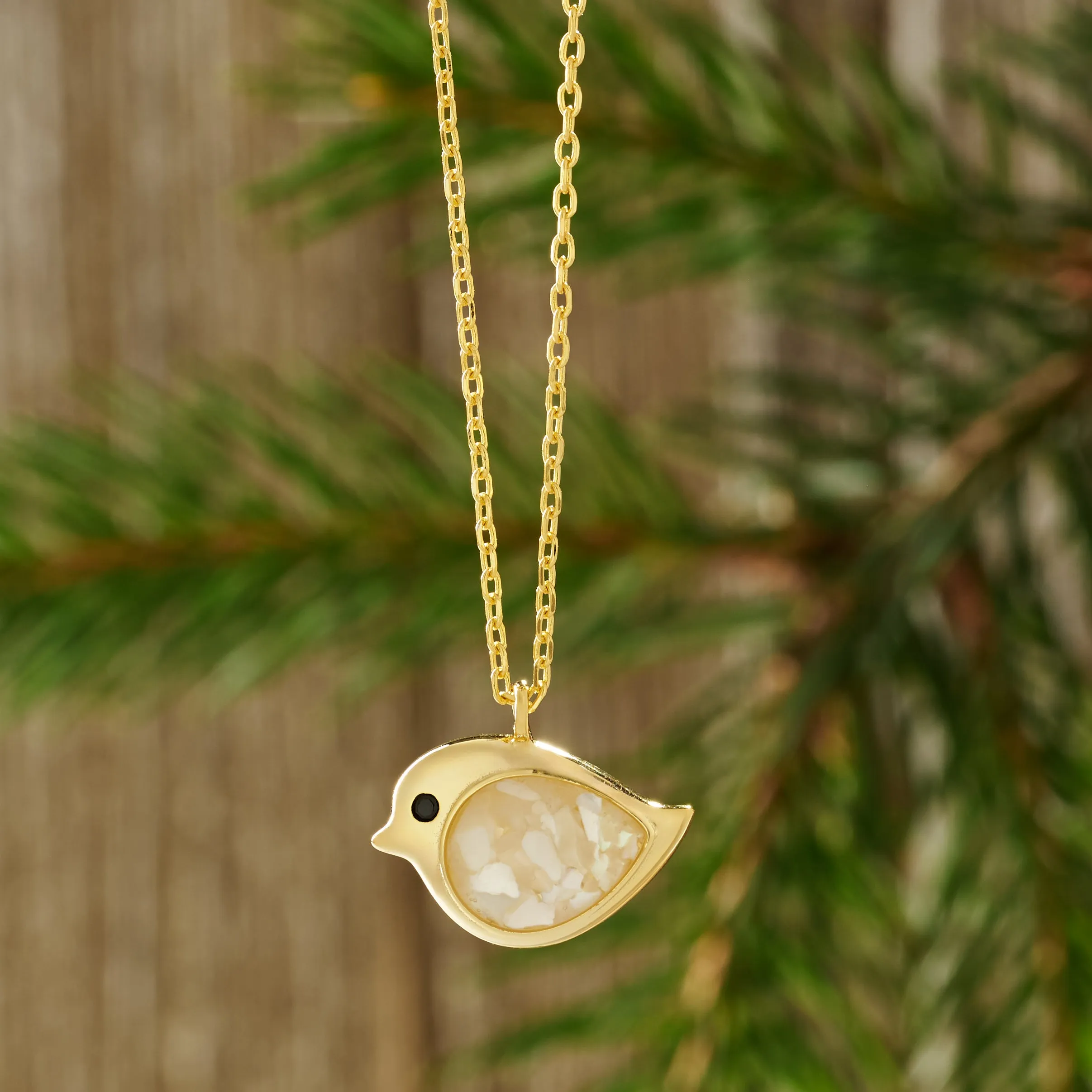 Gold Sterling Silver Mother of Pearl Birdie Necklace