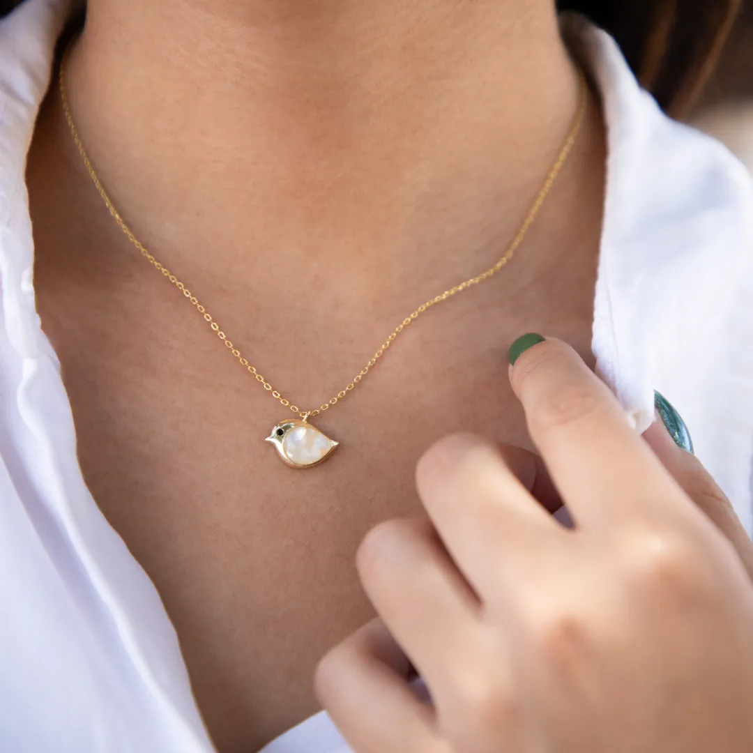 Gold Sterling Silver Mother of Pearl Birdie Necklace